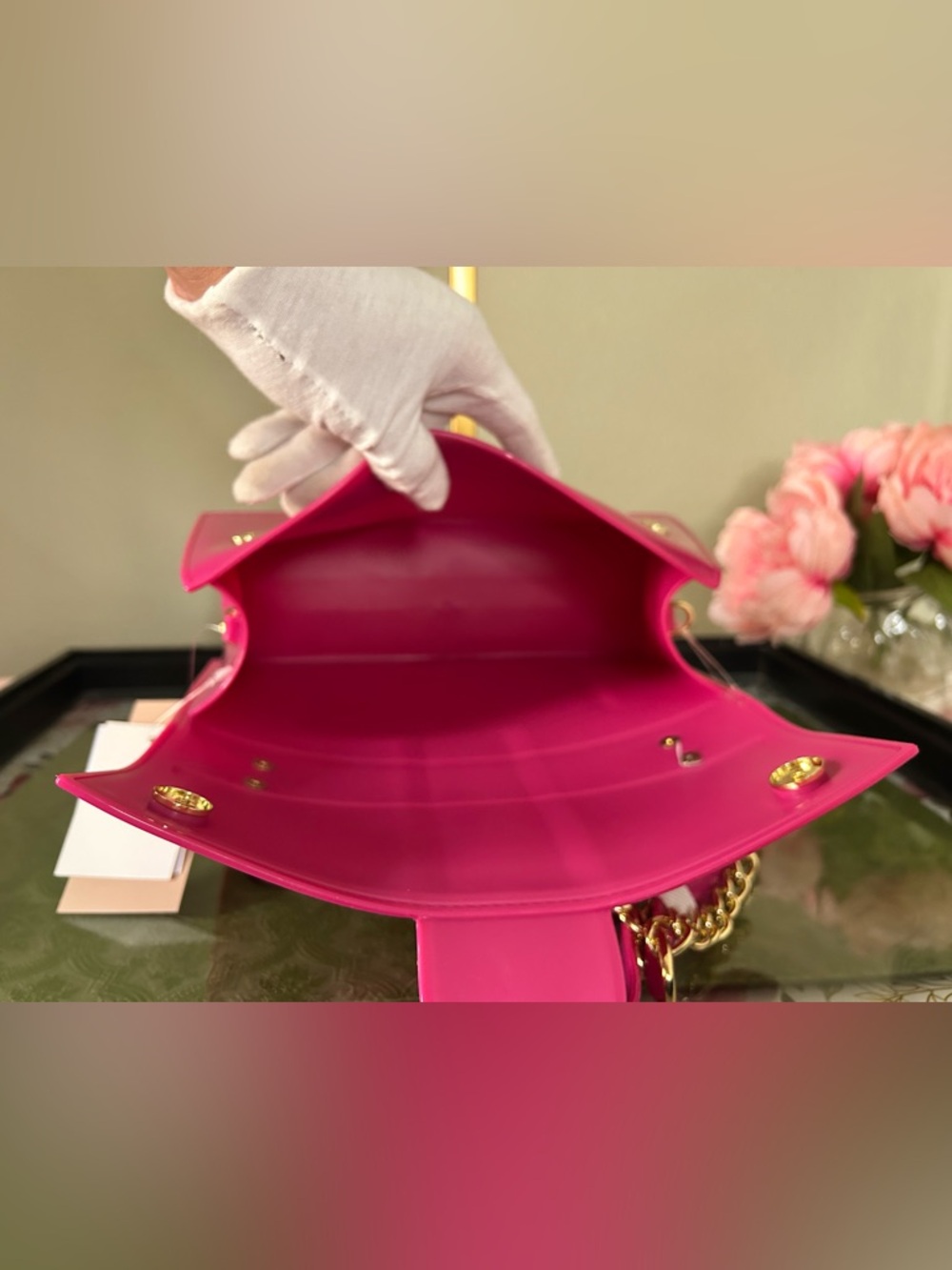 Hot Pink Women’s Jelly Bag- Top Handle and Adjustable Crossbody Shoulder Strap - Picture 8 of 11